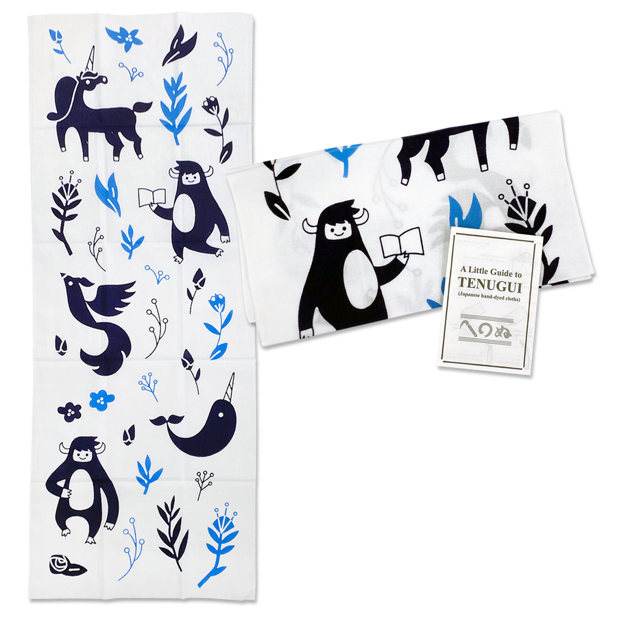 Japanese Tenugui (手拭い ) Towel with Asana Celebration Creatures [Vintage]